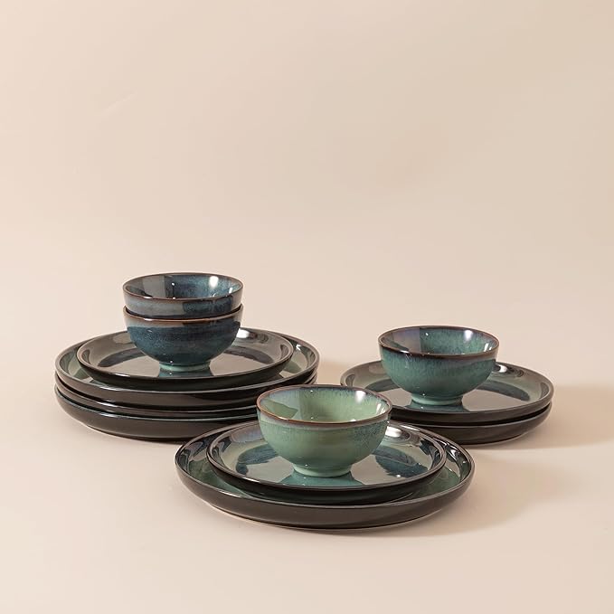 Dinnerware sets plates and bowls sets modern plates stoneware dinnerware set Plates and Bowls Set for 4, 12 Pieces Dishes,Microwave and Dishwasher Safe Tableware (style - 4, 4 - Set (12pcs))