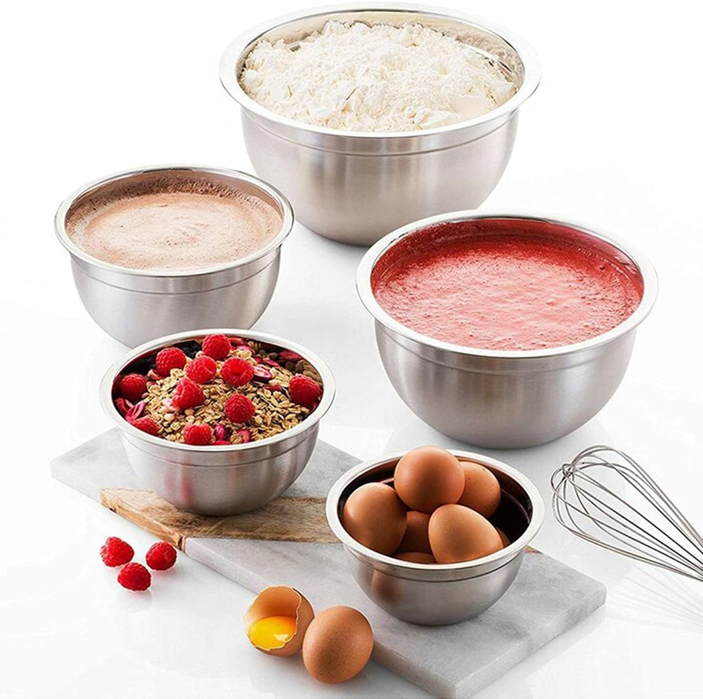 Vinod Cookware Stainless Steel Mixing Bowls with Lids - Heavy Duty Flat Bottom Stackable Mixing Bowl Set - Bowl for Meal Prep, Cooking, Mixing & Serve - Space Saving & Easy Clean - Set of 5