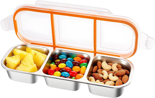 Bandesun Stainless Steel Snack Containers for kids, Leak Proof 3 Compartment Food Storage Containers with Lids, Reusable Stackable Lunch Box for Travel, School, Home, Travel 1Pack