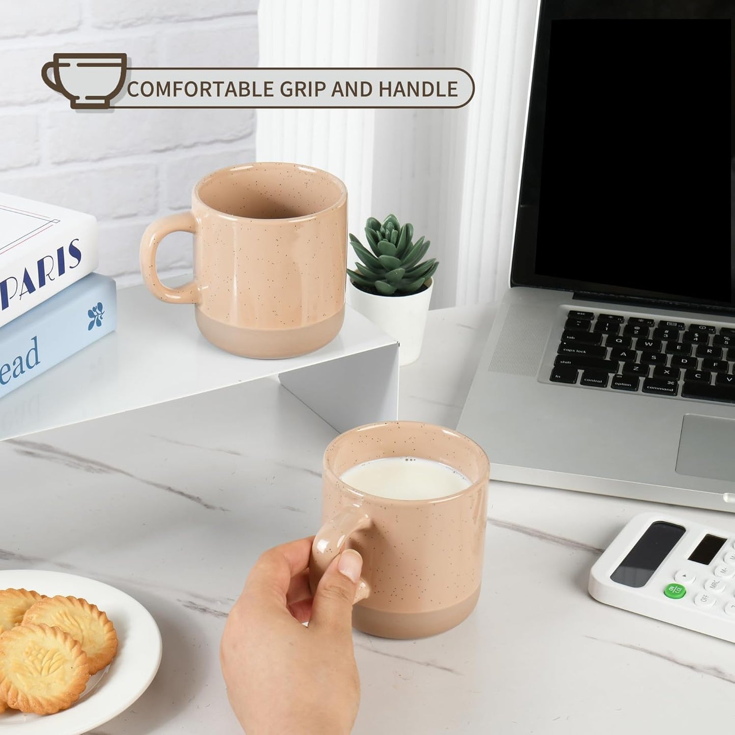 12oz Coffee Mug Set for 6, Tea Cups with Handle for Coffee, Tea, Cocoa, Milk (Cinnamon)