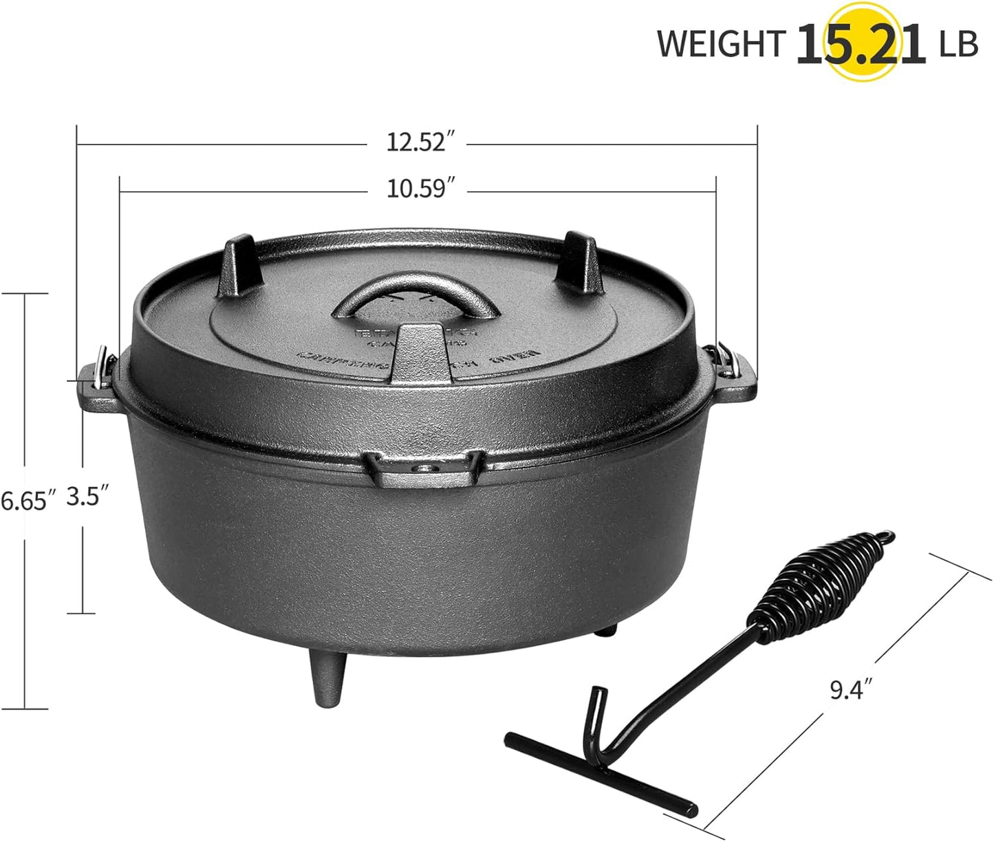 Pre-Seasoned Cast Iron Dutch Oven With Skillet Lid, Outdoor Camping Deep Pot for Camping Fireplace Cooking BBQ Baking Campfire, Leg Base, 4.5 Quart