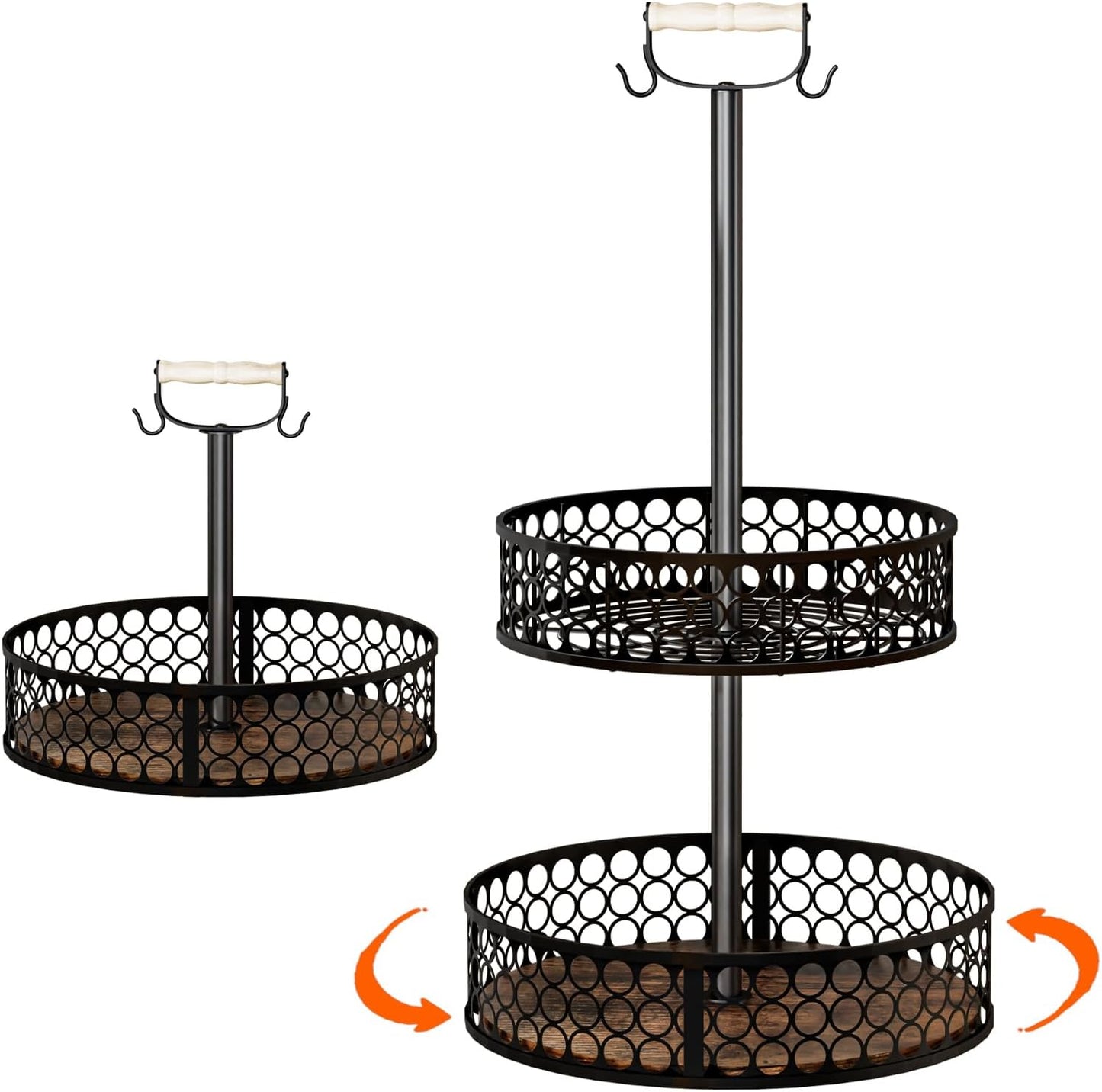 Heavy-Duty 2 Tier Lazy Susan Organizer, Upgraded DIY 3-in-1 Design Detachable Metal Rotating Spice Rack, Spice Organization for Kitchen Cabinet Countertop