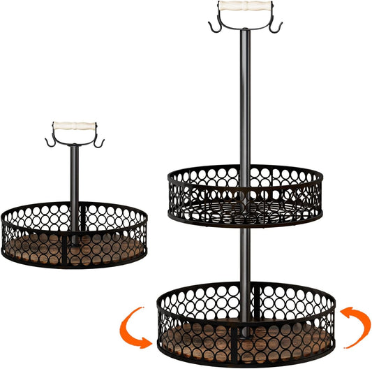 Heavy-Duty 2 Tier Lazy Susan Organizer, Upgraded DIY 3-in-1 Design Detachable Metal Rotating Spice Rack, Spice Organization for Kitchen Cabinet Countertop