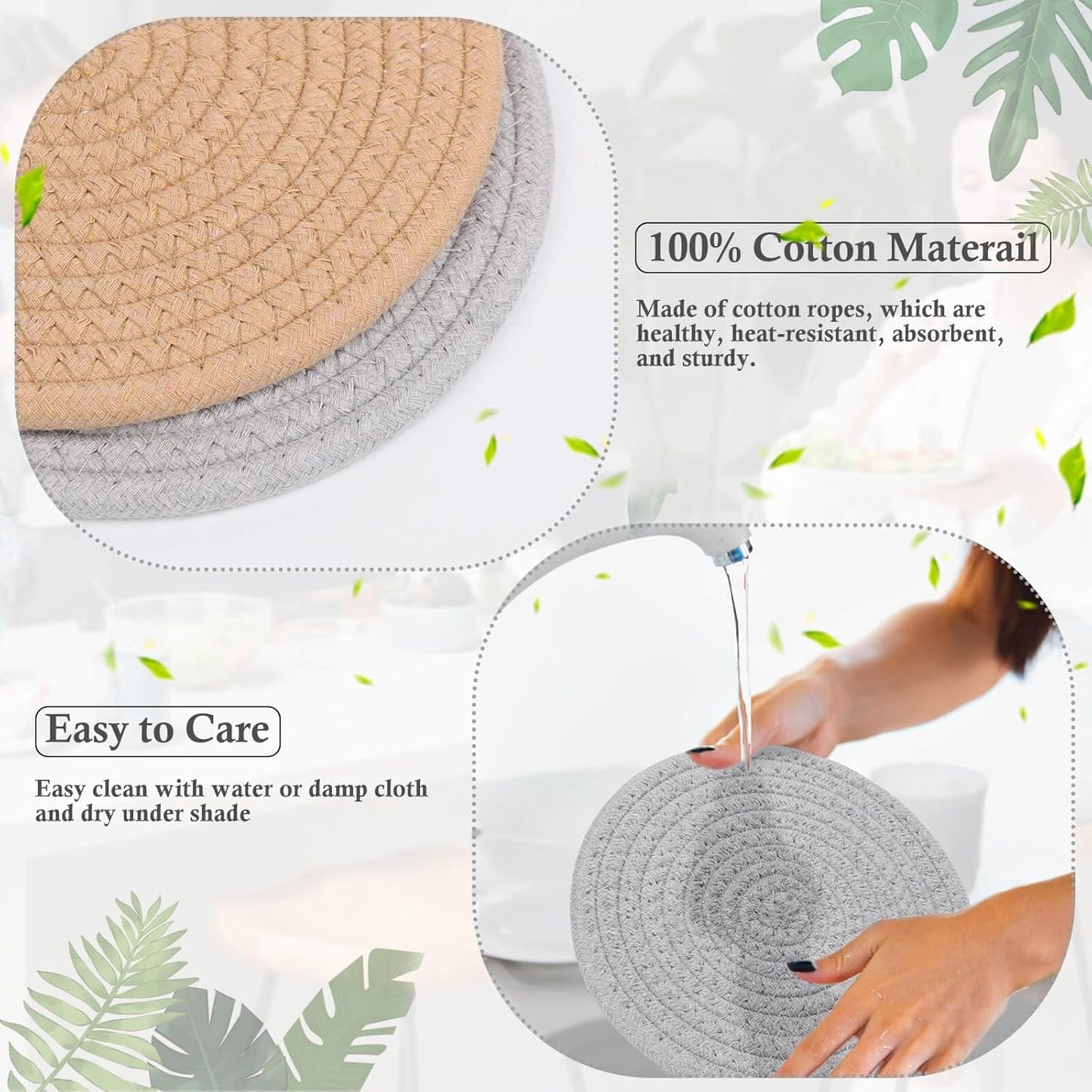 Billbotk 7" Trivets for Dishes, Pots and Pans, 4 Heat Resistant Hot Pads, Pot Holders for Kitchen, Plate Mats for Kitchen Decor (Gray & Brown)