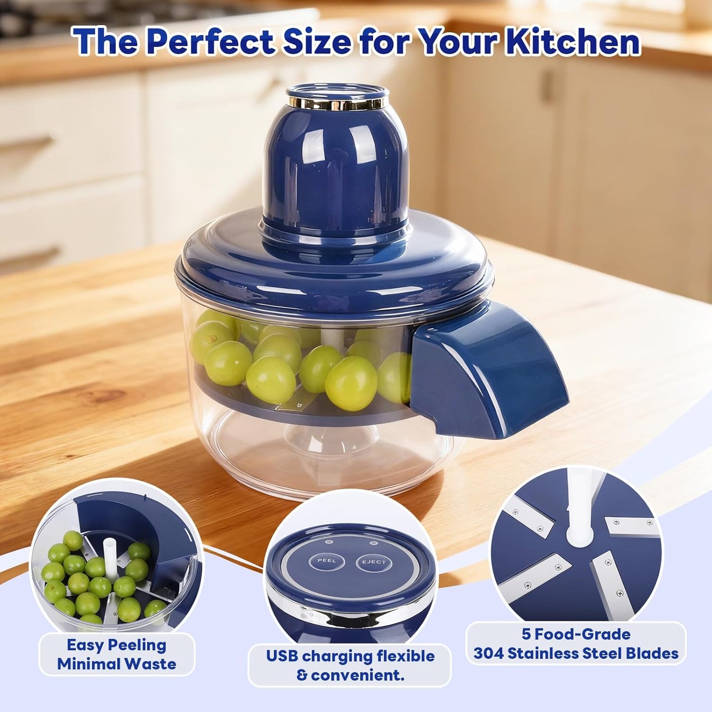 Automatic Grape Peeler Machine, Electric Garlic & Cherry Tomato Peeler Skin Remover Tool for Small Fruits, Effortless Peeling for Home Kitchen (Blue-1PC)