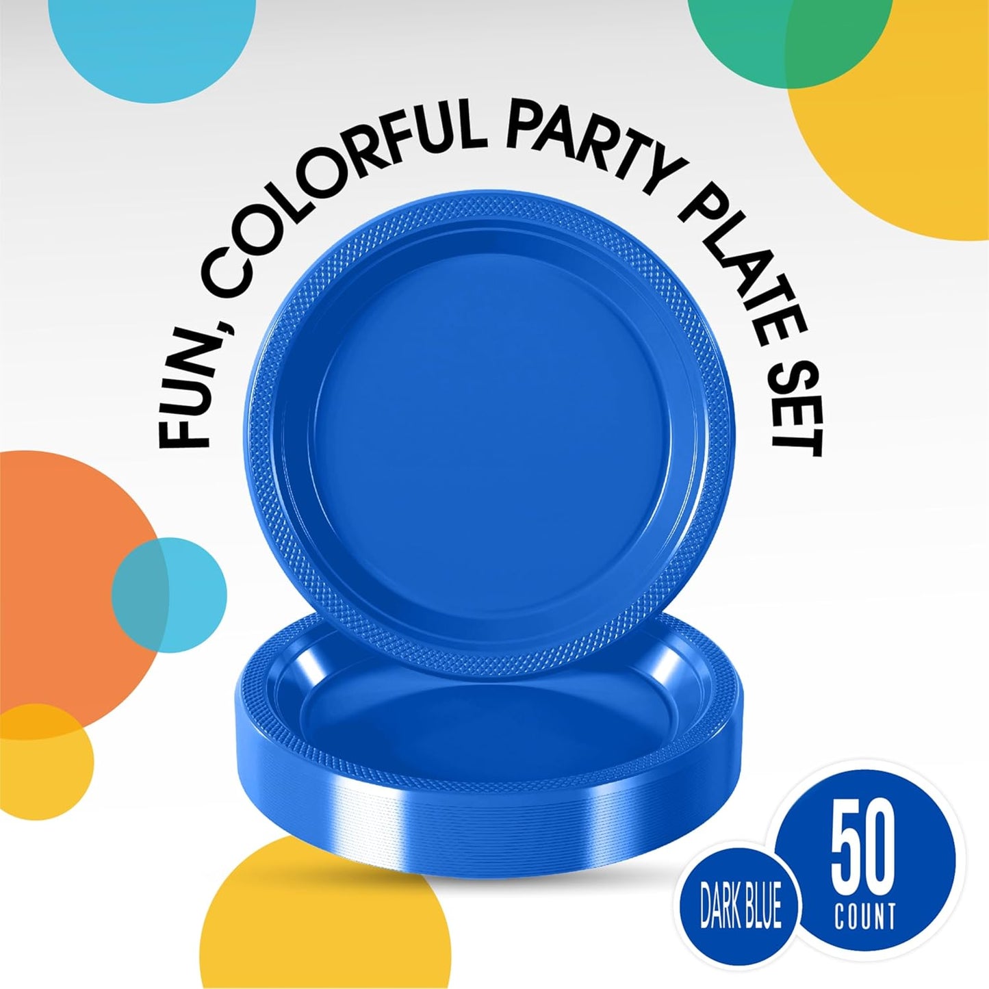 Exquisite Party Solids Dark Blue Plastic Plates For Party Supplies 10" Dark Blue Disposable Plates Heavy Duty 50 Pcs Plastic Dinnerware Sets Heavy Duty 350 GSM Disposable Dinnerware Set