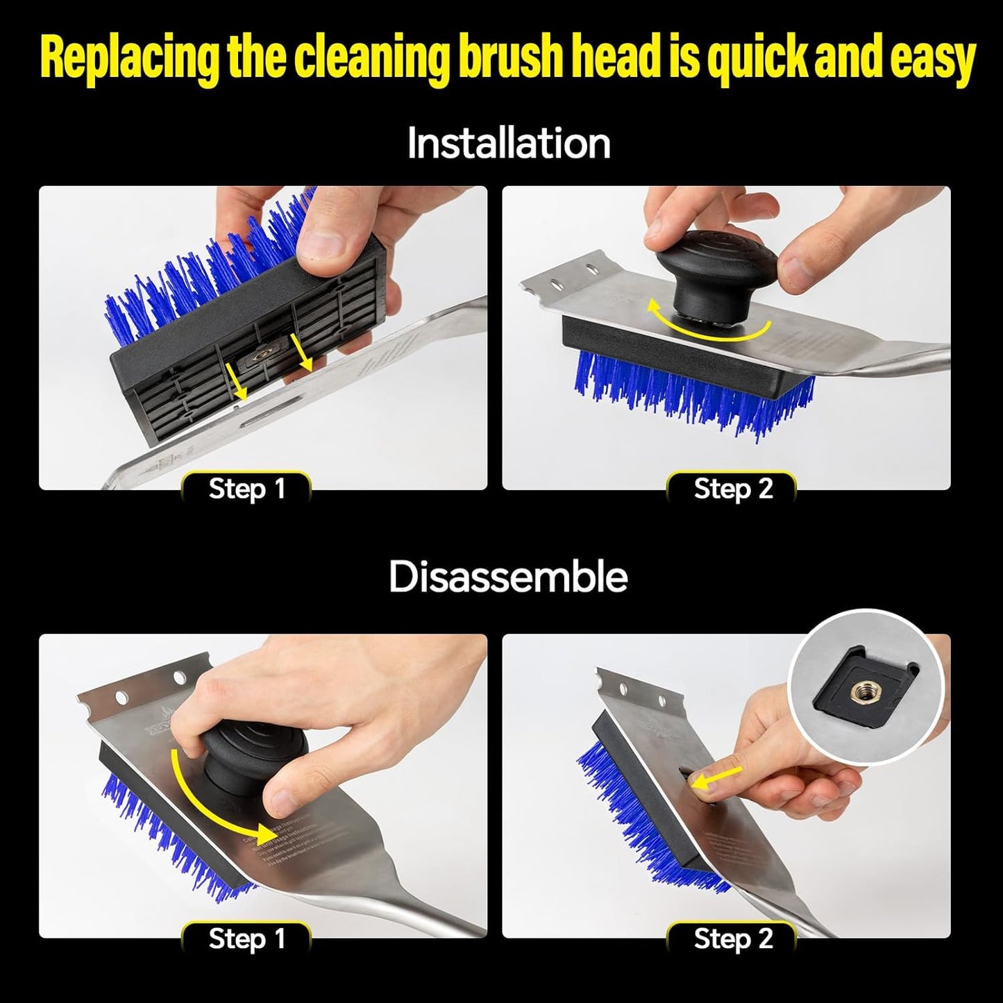 Grill Brush and Scraper, Dual Grip Design,Extra Strong BBQ Cleaner Accessories,Safe Nylon Bristles Barbecue Triple Scrubbers Cleaning Brush for Cast Iron Grates/Porcelain/Charcoal Grill