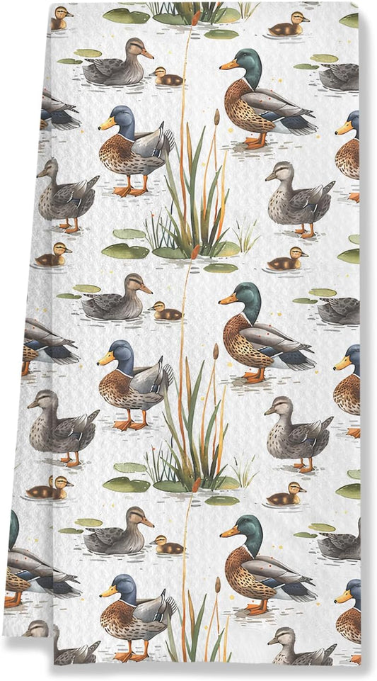 Rustic Botanical Mallard Duck Kitchen Towels, Duck Lover Gifts Decorative Hand Towels for Bathroom, Farm Animal Decor Dish Tea Towels for Kitchen Decor, 16x24 Inches