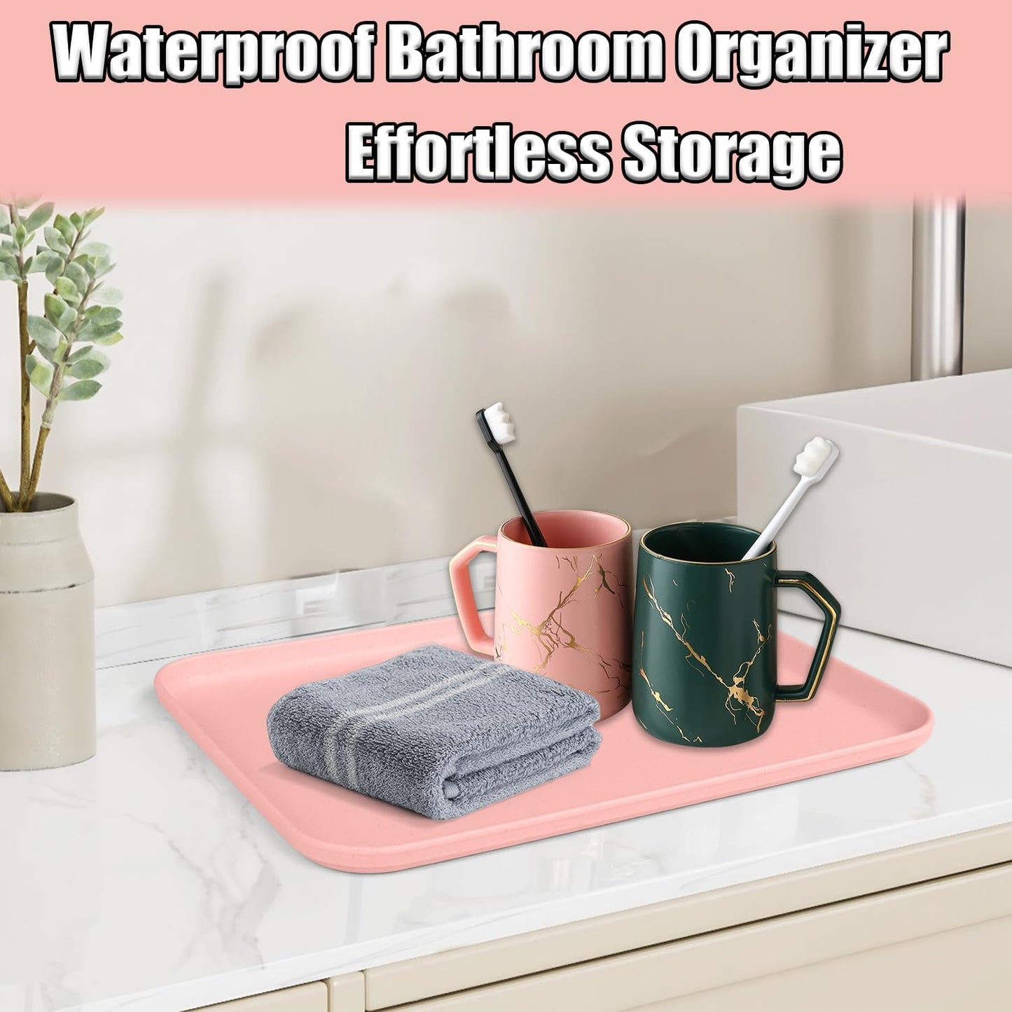 Plastic Serving Trays, 12 Pack Cafeteria Trays Plastic Fast Food Tray for DIY Projects, Painting, Beads, Organizing Supply, 9.4 X 6.7 X 0.6 Inches (Light Pink)