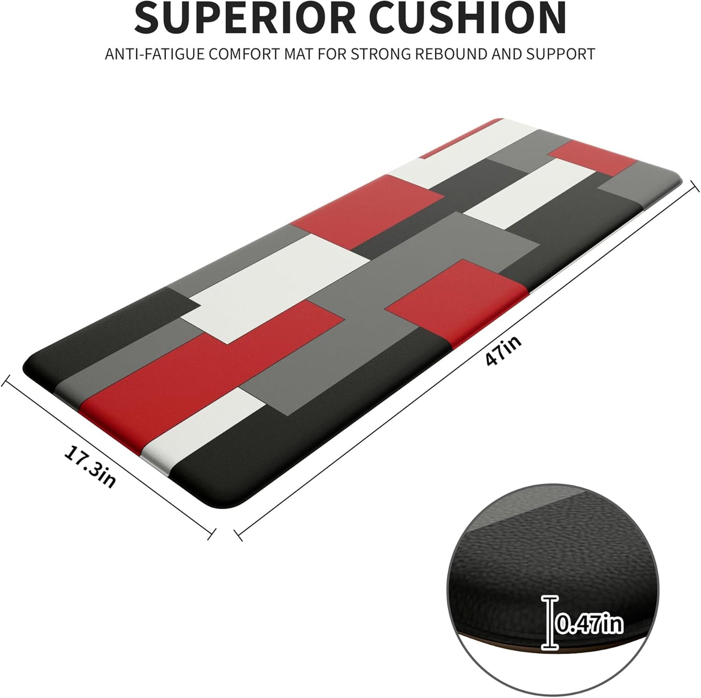 Black White Red Blue Yellow Kitchen Rug Anti-Fatigue Kitchen Mat for Floor Abstract Geometric Waterproof Non-Slip Kitchen Mat and Rug Kitchen Floor Rug Mat for Home Laundry