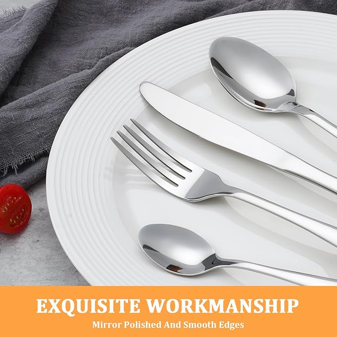 KOOMADE-Lucent- 24 Piece Set Silverware Stainless Steel Home Kitchen Flatware Include Forks Spoons Knives Great for Family Gatherings & Daily Use