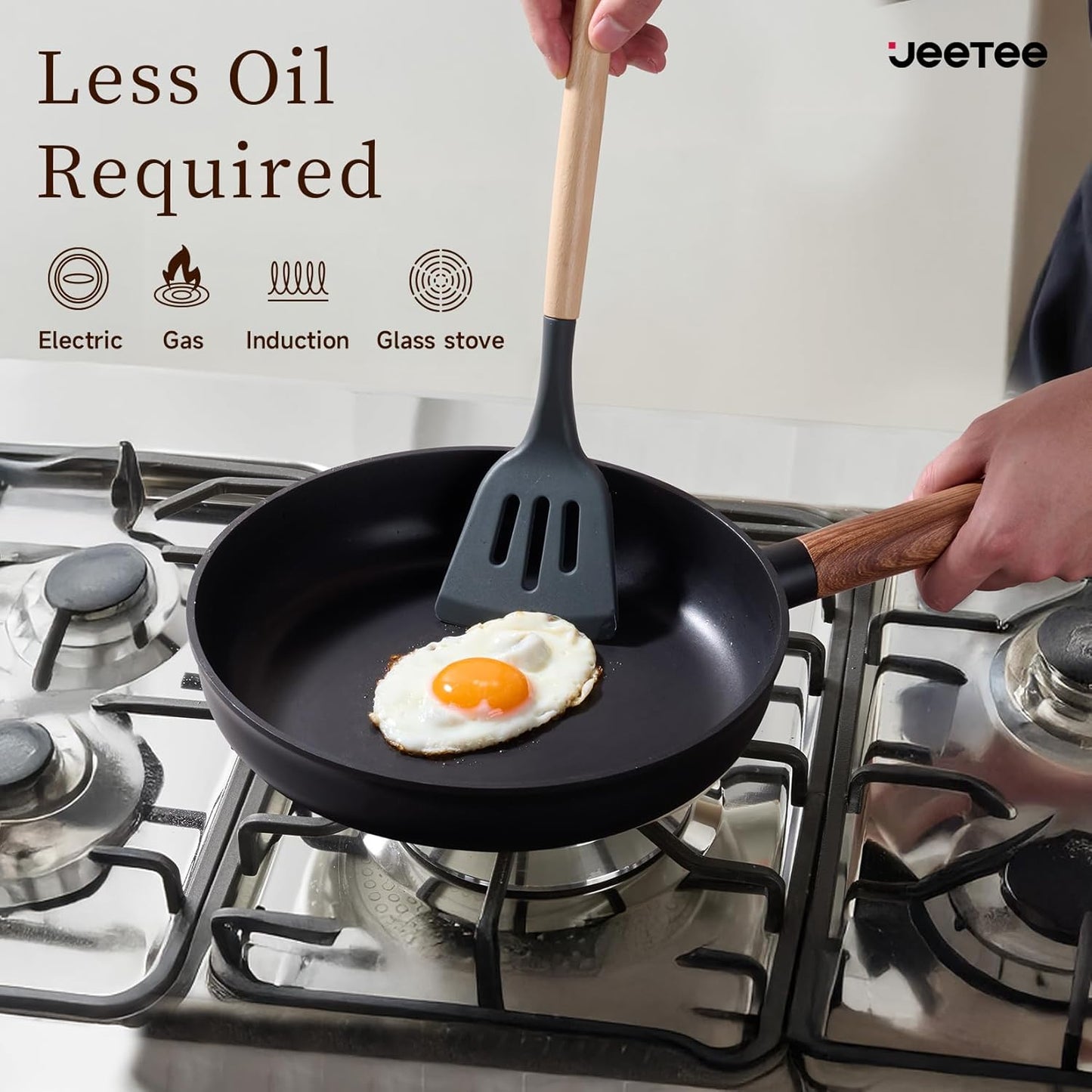 JEETEE Ceramic Cookware Set, 15 PCS Pots and Pans Set Non Stick with Removable Handles, Non Toxic Induction Kitchen Cookware Sets, Dishwasher/Oven Safe PFAS/PFOA Free Black