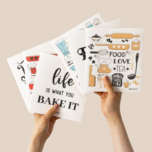 RECYCO Swedish Dishcloths for Kitchen | 6 Pack Kitchens Love Washable Dish Rags | Cellulose Reusable Cleaning Paper Towels | Absorbent Counter Dish Cloth Sponge Kitchen Wipes, 8" L x 7" W