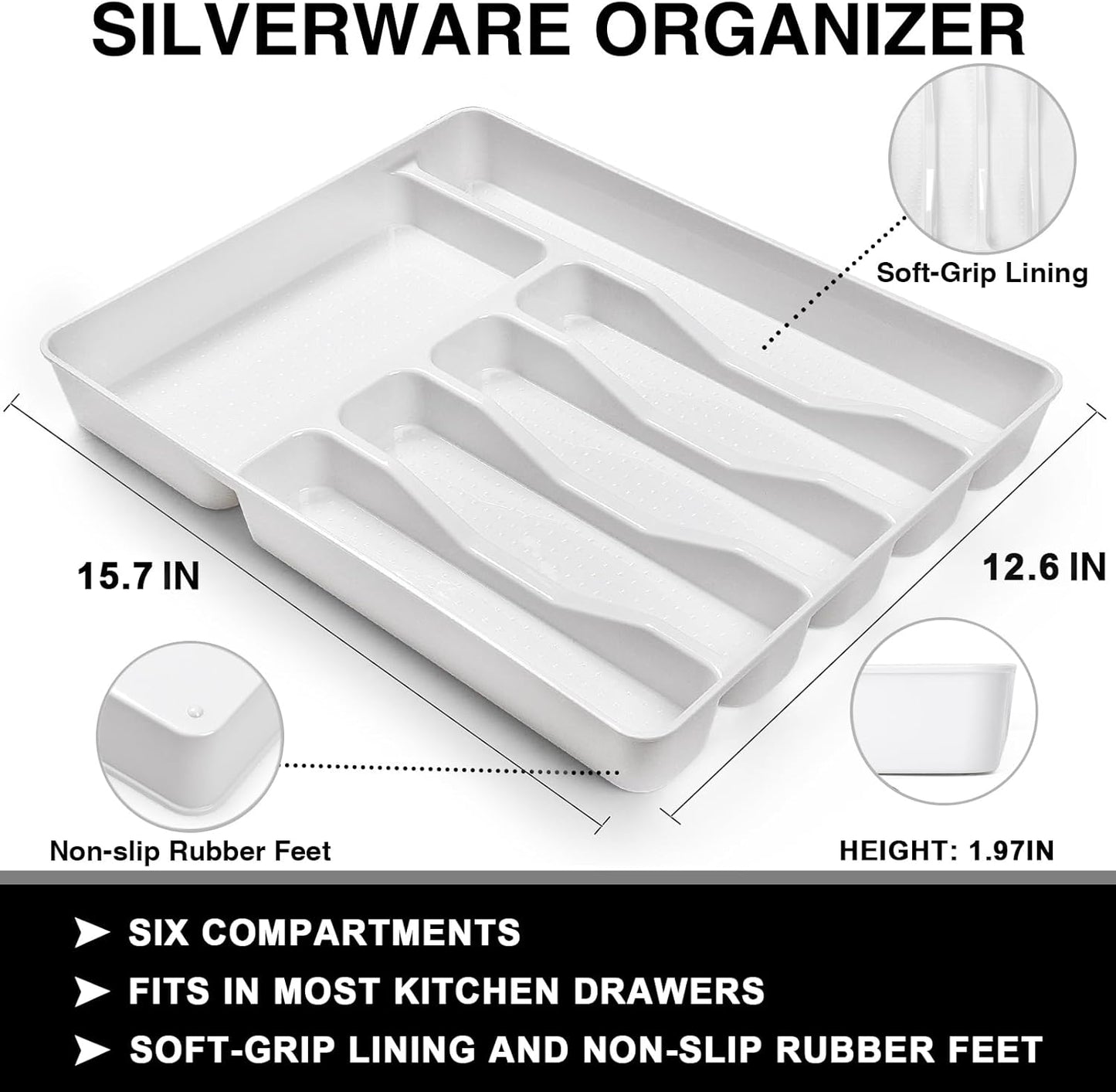 49-Piece Hammered Silverware Set with Organizer, Heavy Duty Stainless Steel Wave Flatware for 8, Cutlery Utensil Sets with Steak Knives, Rust-proof, Mirror Polished, Dishwasher Safe