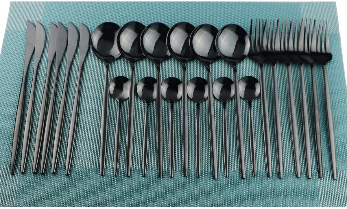 Gugrida Silverware Set - 18/10 Stainless Steel Reusable Utensils Flatware Set, Mirror Cutlery Flatware Set, Great for Family Gatherings & Daily Use (Service For 6, Green Silver)