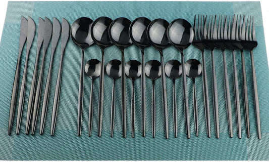 Gugrida Silverware Set - 18/10 Stainless Steel Reusable Utensils Flatware Set, Mirror Cutlery Flatware Set, Great for Family Gatherings & Daily Use (Service For 6, Green Silver)