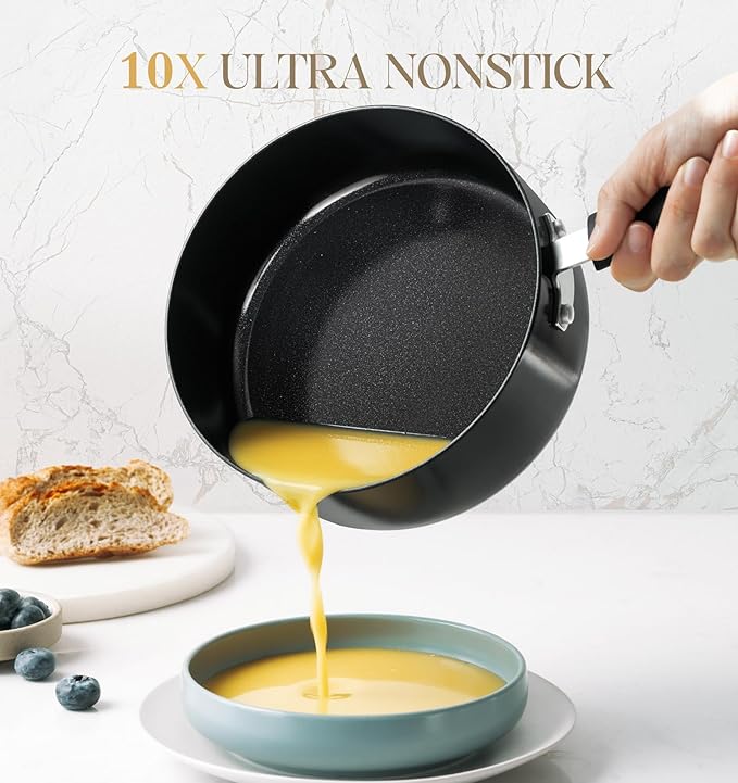 MICHELANGELO Nonstick 2 Quart Saucepan with Lid, Ceramic Small Sacuce pan, Easy to Clean, Non-Toxic Saucepan, 2QT, Black