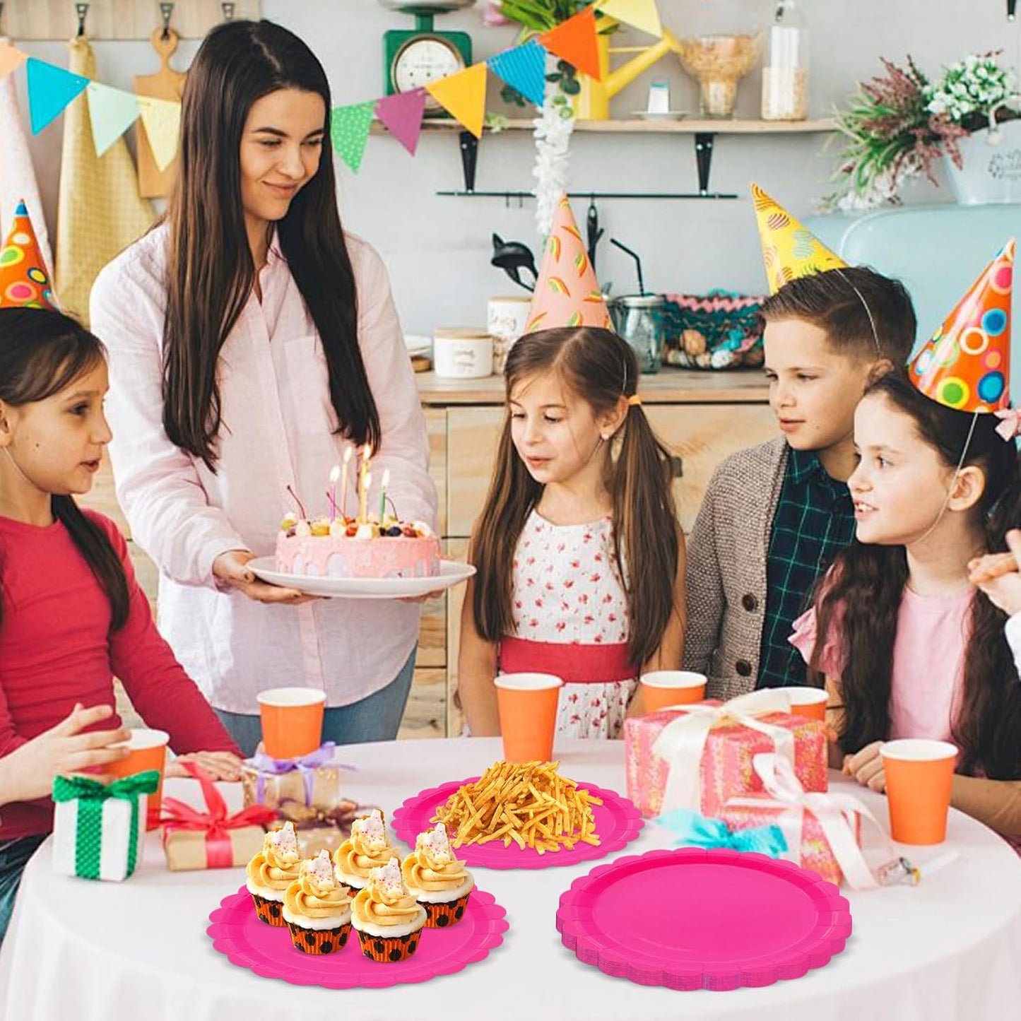 50Pcs Rose Red Paper Plates Hot Pink Party Supplies 9 Inch Disposable Dessert Plates Birthday Party Plates for Tea Party Baby Shower Wedding Graduation Picnic BBQ