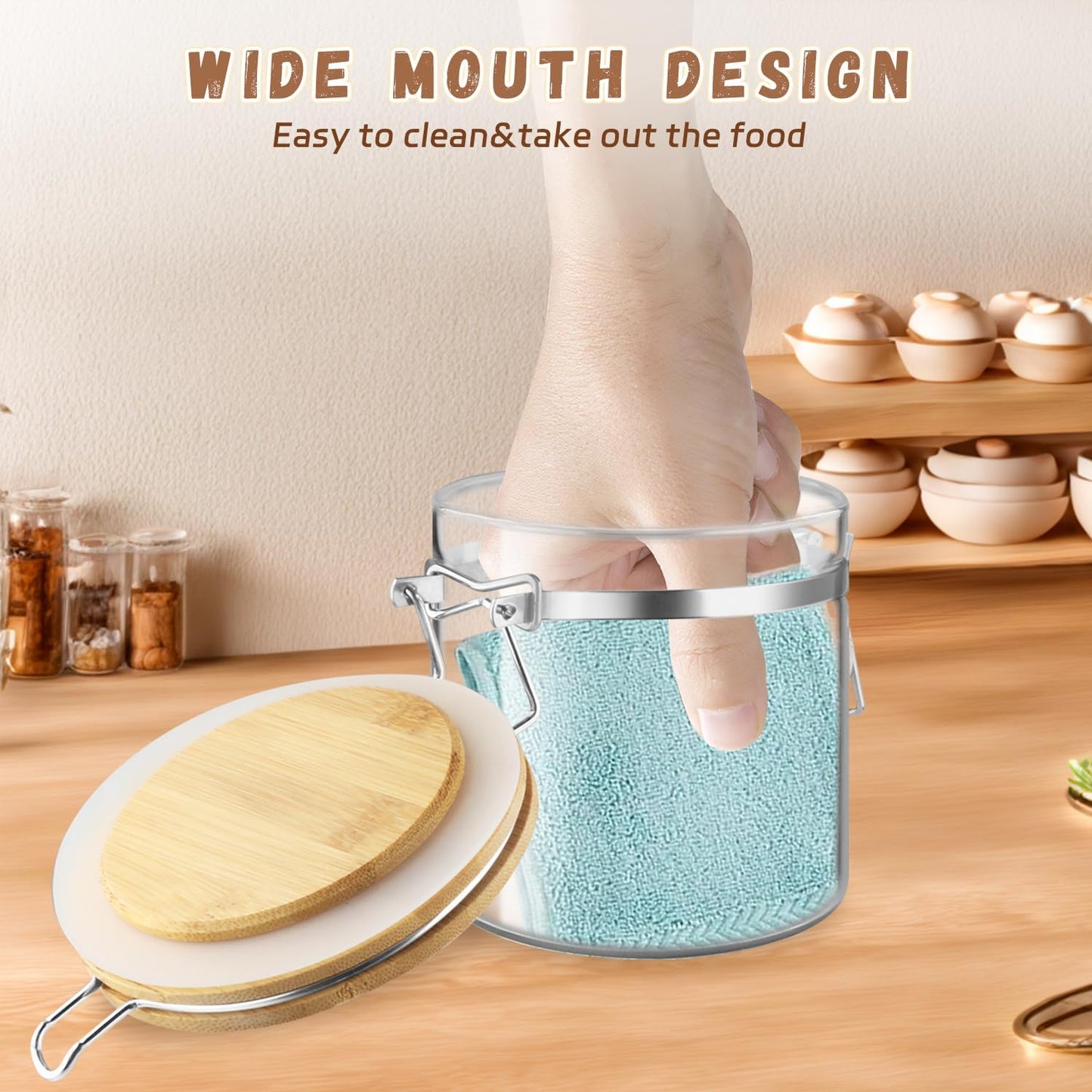 Set Of 2 Glass Jar With Bamboo Lids Empty Food Storage Jars With Locking Clamp Kitchen Canisters Glass Sealed Jar Container For Coffee Beans Sugar Tea Spices And More (550ml/18.3oz)