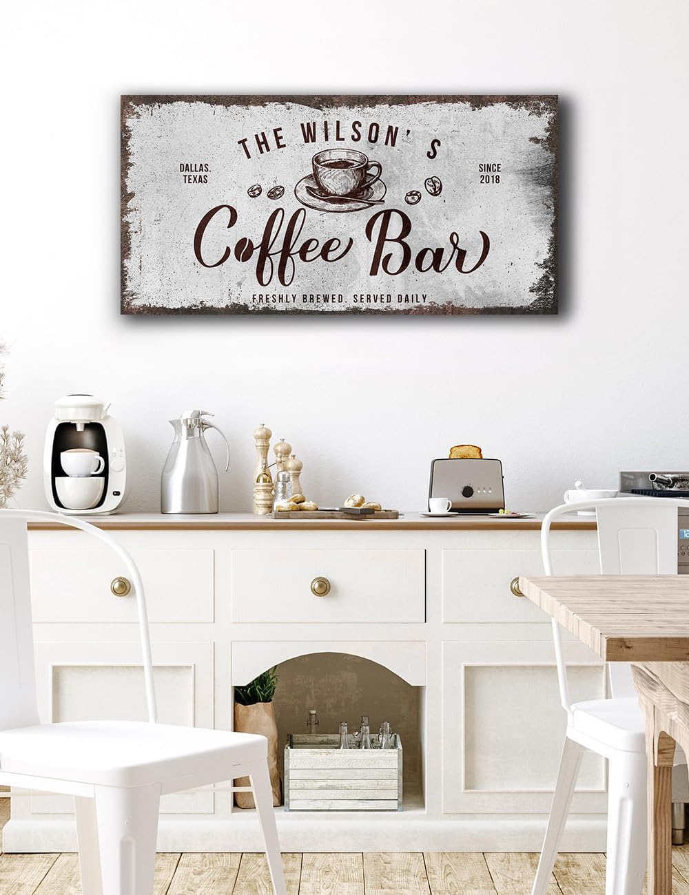 IPIC - Custom Tailored Canvas Coffee Bar Sign, Personalized Wall Art Decor with Family Name, Small Canvas Signage for Home, Kitchen, Coffee Station, Business, and Office