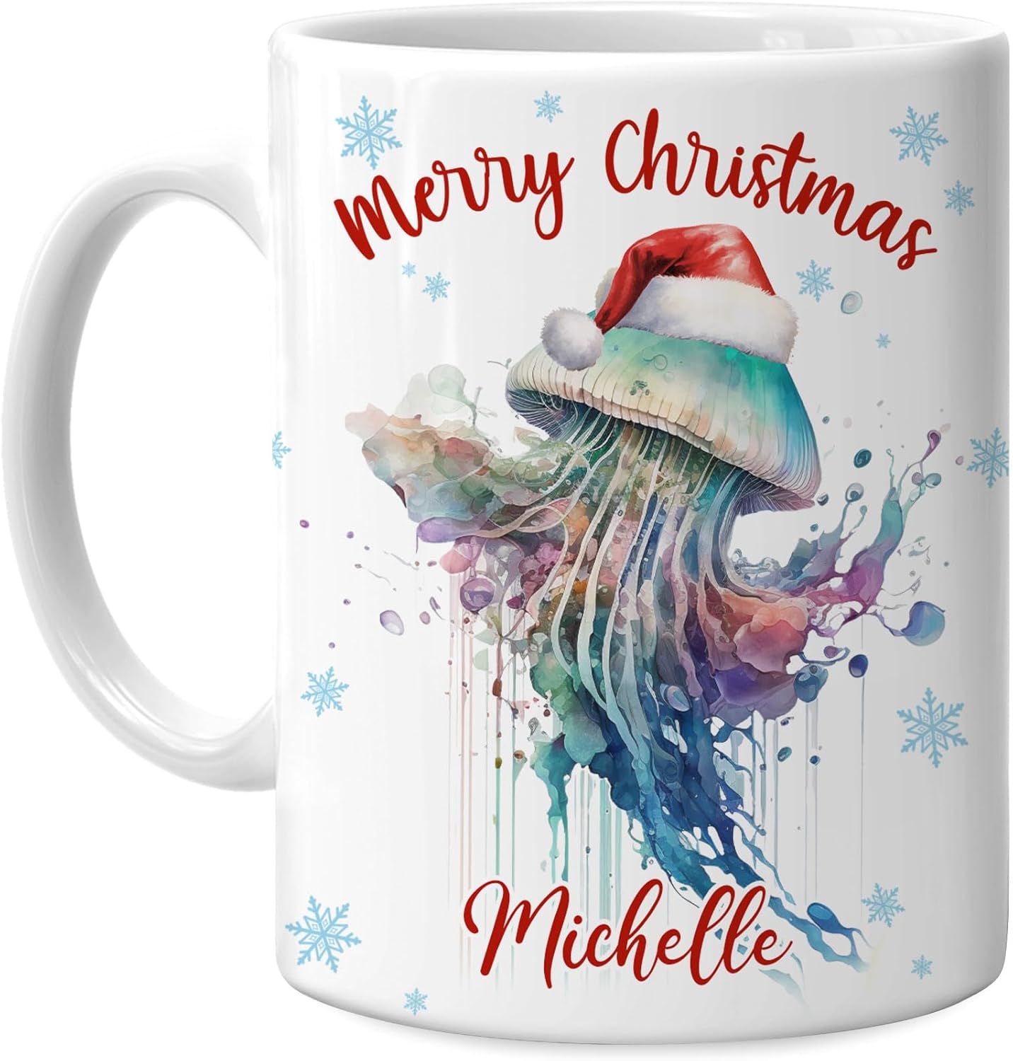 Hyturtle Personalized Gifts Jellyfish Lover - Merry Christmas Customized Name Ceramic Coffee Mug Cup 11oz - Cute Sea Animal Lovers Gifts For Women, Girl kids Family On Birthday, Christmas
