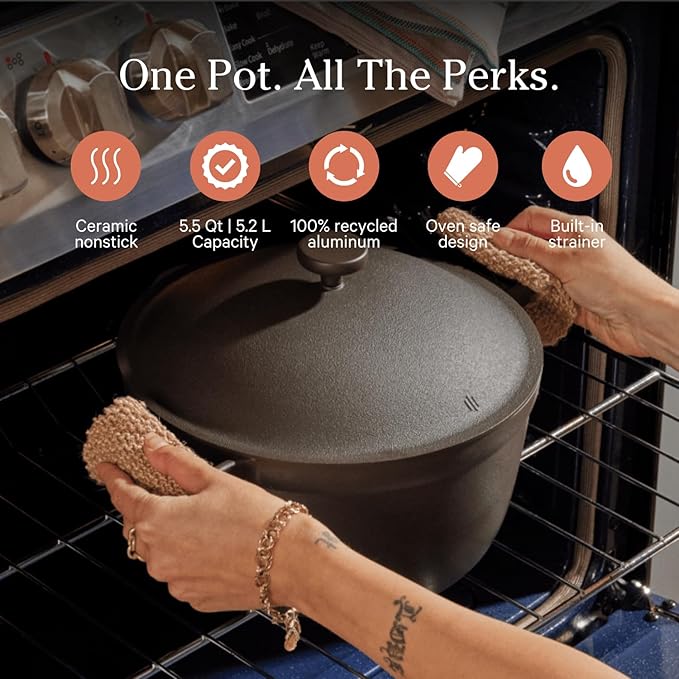 Our Place Perfect Pot - 5.5 Qt. Nonstick Ceramic Sauce Pan with Lid | Versatile Cookware for Stovetop and Oven | Steam, Bake, Braise, Roast | PTFE and PFOA-Free | Toxin-Free, Easy to Clean | Char