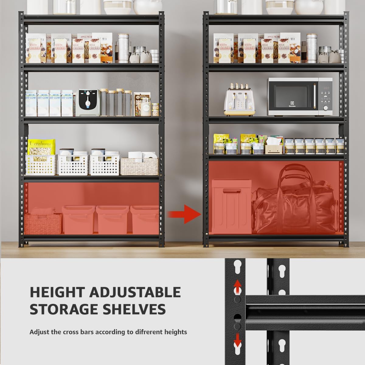 36"W "Father&I" 5-Shelf Industrial Metal Steel Garage/Tote Storage Shelves Heavy-Duty Adjustable Rack: Tall Shelving Units Organizer for Closet/Basement/Pantry/Shop/School 72"H*36W*16"D, Black
