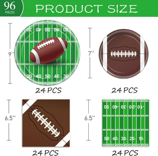 96 PCS Football Party Supplies Plates and Napkins Tableware Set Football Theme Party Decorations Including Paper Plates Napkins Cups for Football Birthday Party, 24 Guests
