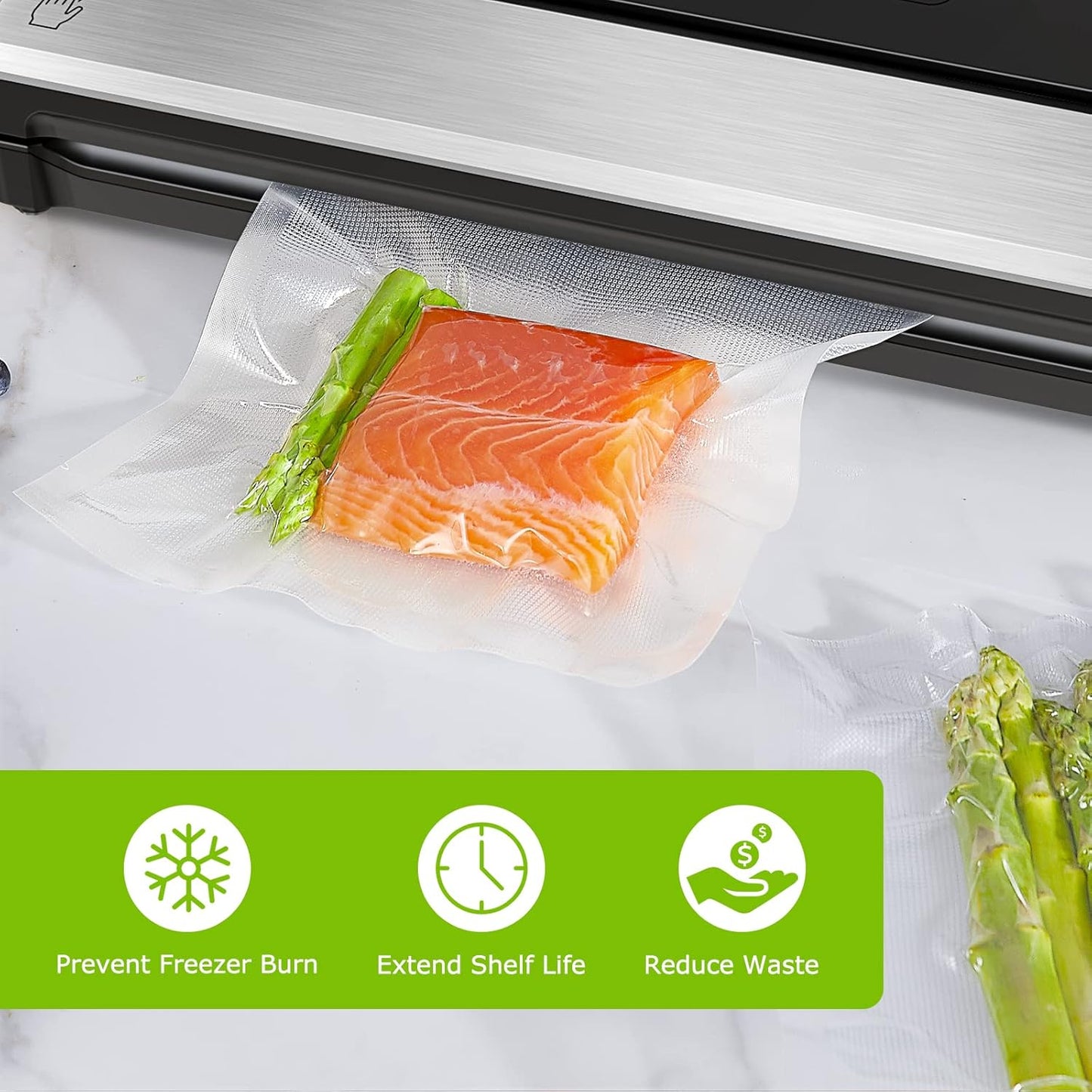 Bonsenkitchen Precut Vacuum Food Sealer Bags 100 Pint 6" x 10", BPA Free, Commercial Grade Textured Food Vacuum Sealer Bag, Thick Embossed Bags for Food Storage and Sous Vide Cooking VB3204