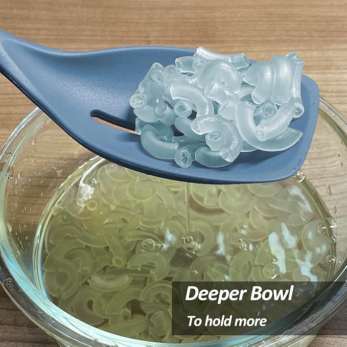 2 Pack Large Silicone Cooking Spoon, Non-Stick Slotted and Solid Spoon set with Deep Bolw- Measurement Mark for Mixing, Serving, Scooping, Scraping, Heat Resistant Kitchen Utensils, Starry Blue