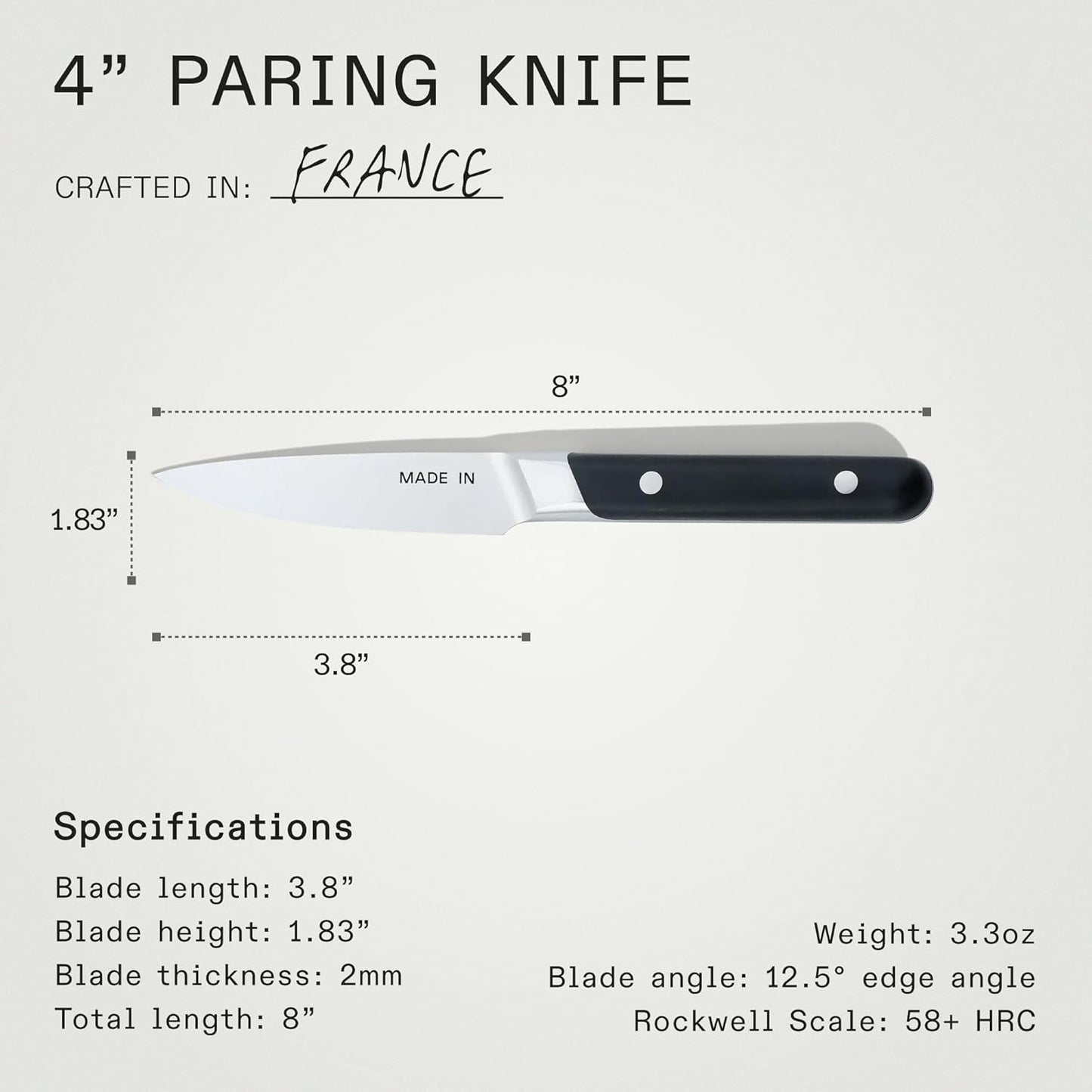 Made In Cookware - 4" Paring Knife France - Full Tang With Truffle Black Handle