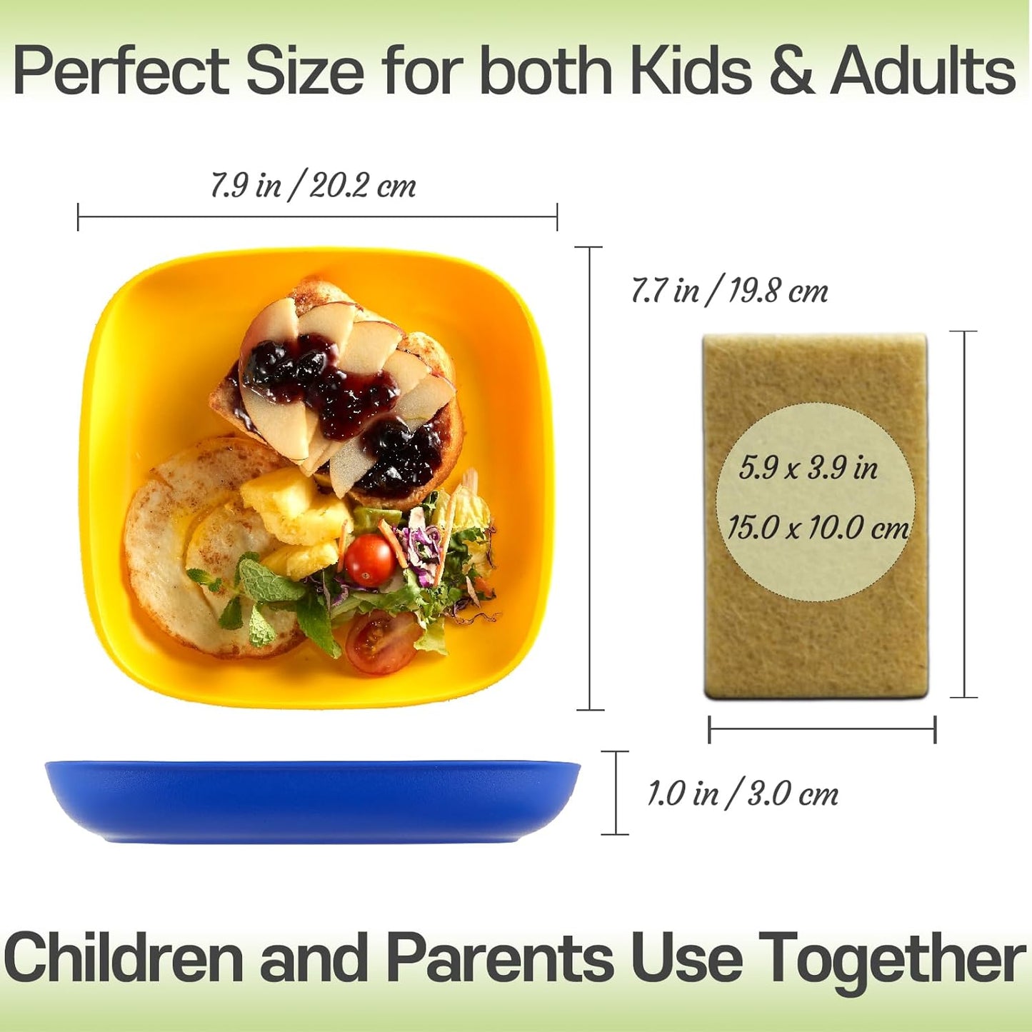 SUGARCANE Kids Plates 5Pack (7.9”) + Coconut Pad 2Pc- Organic Dishes for Toddler to Big Kids - USDA Certified – Microwaves & Dishwasher Safe – BPA Free, Unbreakable, Reusable - Multi