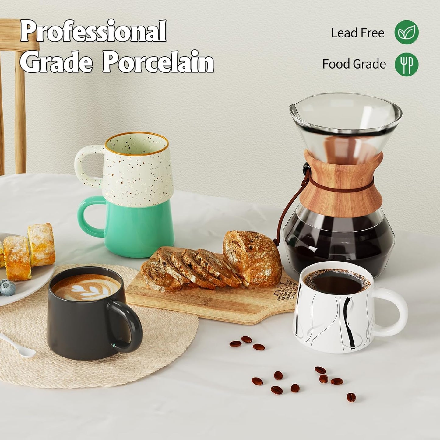 12 oz Coffee Mugs Set of 4, Modern Stackable Coffee Cups Set for Latte, Hot Tea, Cappuccino, Ceramic Coffee Mug Tea Cup, Dishwasher & Microwave Safe, Housewarming Wedding Present (Mixed Color)