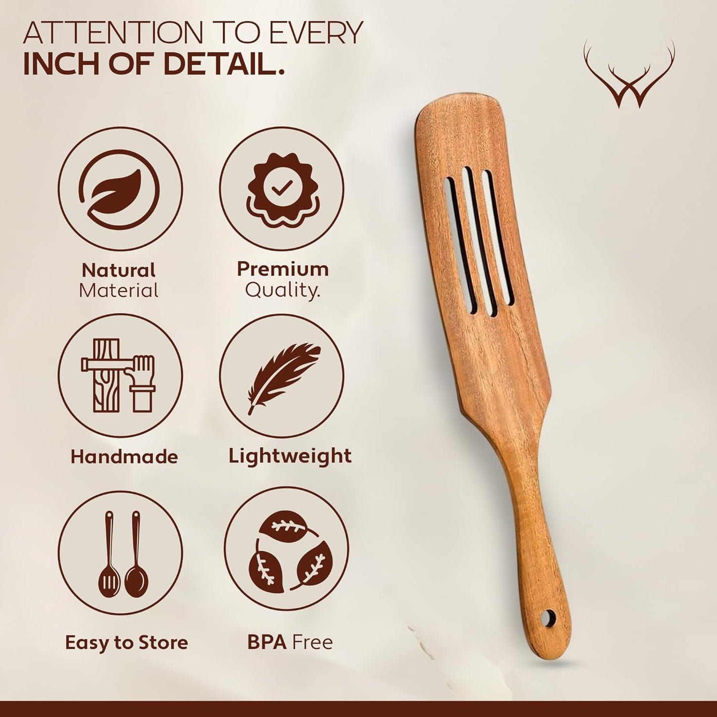 Wooden Spurtle Set for Cooking - Handmade Premium Turner, Nonstick Wooden Spoons for Cooking Flat Frying Utensils with Right Long Handle (7PC Spatula Set)