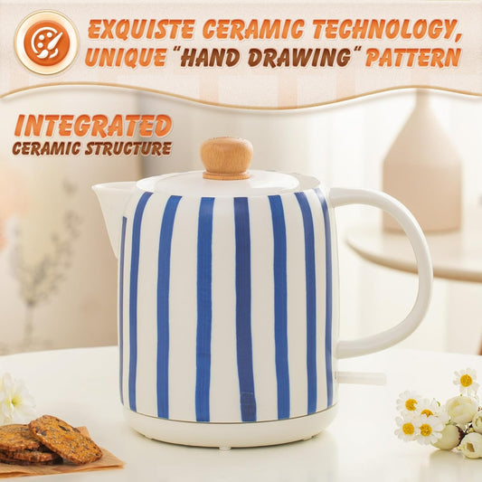1.0-Liter Ceramic Electric Kettle, 1000W Rapid Boil, Tea Kettles Pot & Hot Water Boiler For Coffee & Tea, Teapot Auto Shut-Off, Boil-Dry Protection