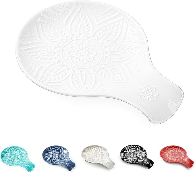 Ceramic Spoon Rest, 7.48 Inches Spoon Holder for Kitchen Counter, Kitchen Accessories, Dishwasher Safe, White