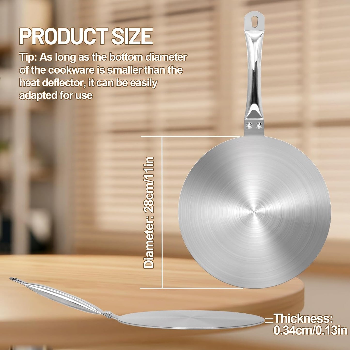 11in Induction Cooker Adapter Plate Stainless Steel Heat Sink with Rivets Handle for Aluminum Moka Pot Coffee Maker Heat Conductors for Kitchen Home and Camping 28cm