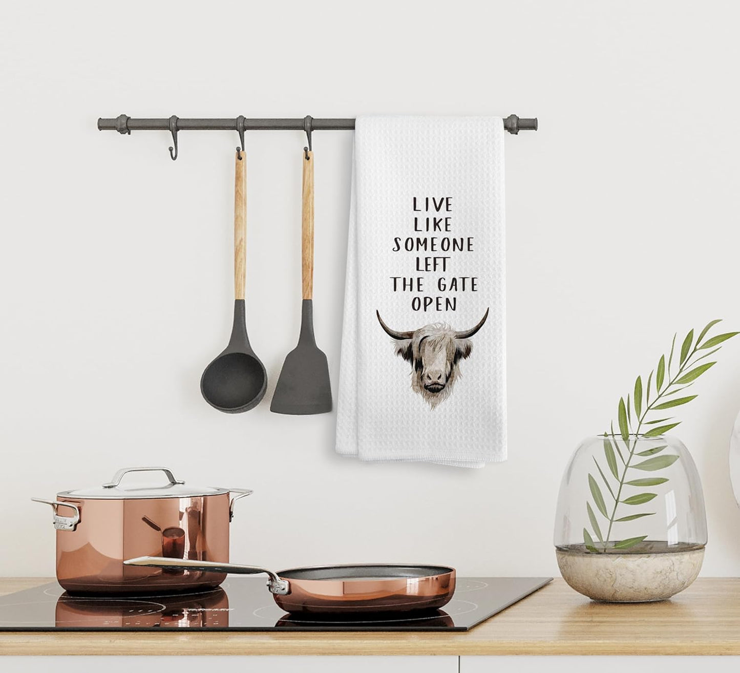 Western Cow Kitchen Towels Decor - Live Like Someone Left The Gate Open, Primitive Bathroom Hand Towels, Drying Cloth for Kitchen, 1624 Inches