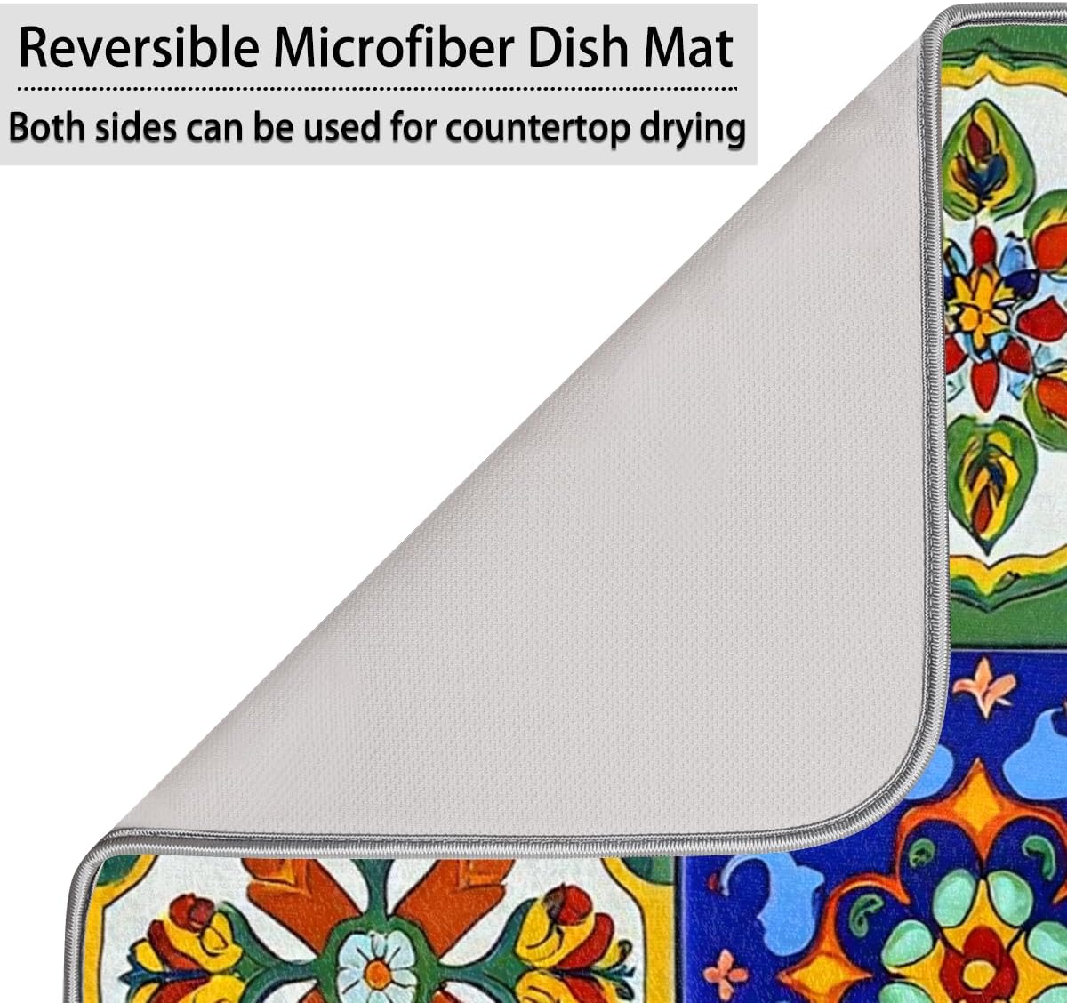 Dish Drying Mats for Kitchen - Super Absorbent Dish Dryer Mat for Countertops Microfiber Dishes Drainer Pad Hide Stain Draining Rack Mat Gadgets for Easy Clean Multi-Use 16"x18" (Mexican Tiles, S)