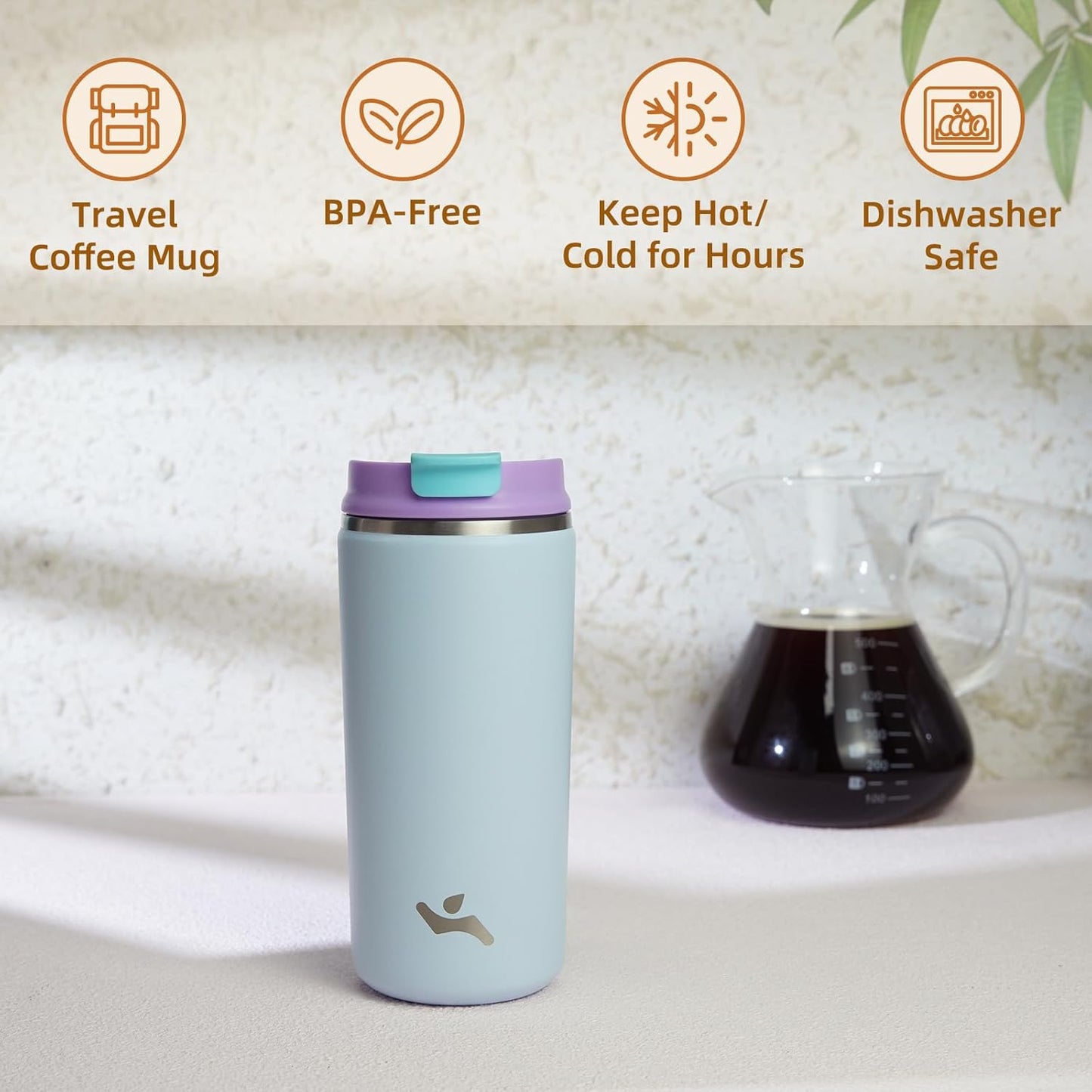 Tumbler with Lid, 12 oz Travel Coffee Mug Double Wall Vacuum Stainless Steel Thermal Metal Cup Insulated Water Bottle,Haze Ash
