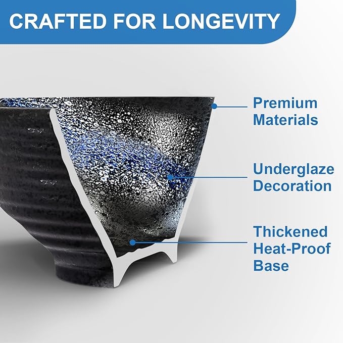 9.4Inch Ceramic Ramen Bowl Set of 2 (9 Piece) - Porcelain Japanese Salad Noodles Cereal Fruit Pasta Soup Large Bowls with Recipes Chopsticks Forks Spoons for Men Women Gift Microwave Dishwasher Safe