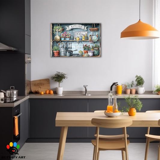 GUTTATY Farmhouse Wall Art Rustic Kitchen Decor, Ready to Hang Kitchen Canvas Print Spoon in Cupboard,Vintage Posters Prints for Dinning Room Home Kitchen Restaurant Painting 24×36 Inch