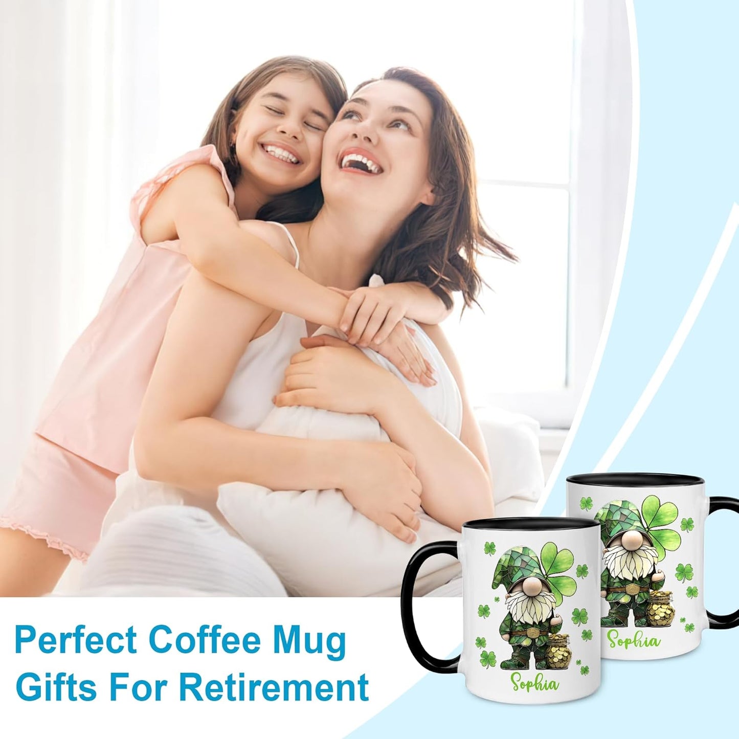 Hyturtle Personalized Gnome Mug - Cute Gnome Gift For Women - Lucky Gift For Gnome Lover - Gnome St. Patricks Day Decorations - Gnome Gifts - Custom Name Coffee Cup Ceramic Mug 11oz 15oz