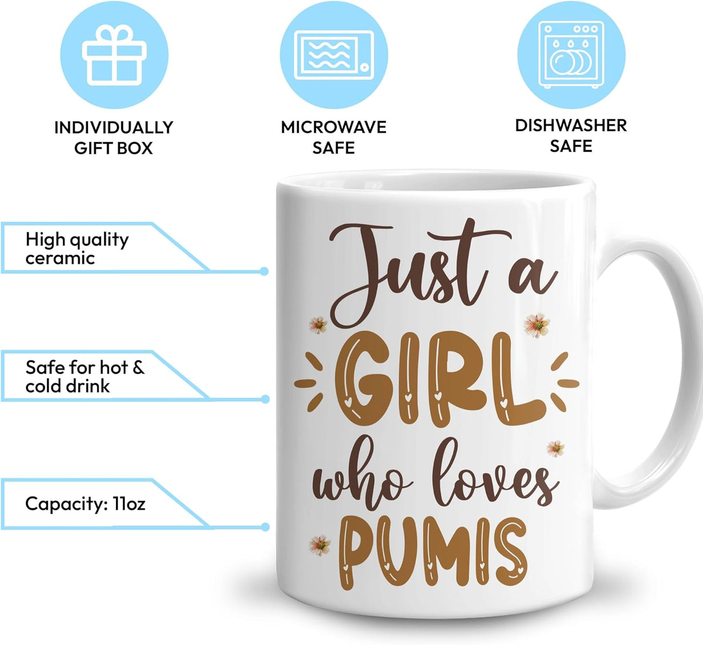 Hyturtle Personalized Gifts Pumi Lover - Just A Girl Who Loves Pumis Custom Name Ceramic Coffee Mug Cup 11oz - Idea Cute Dog Lover Gifts For Women, Girl Daughter On Birthday, Christmas