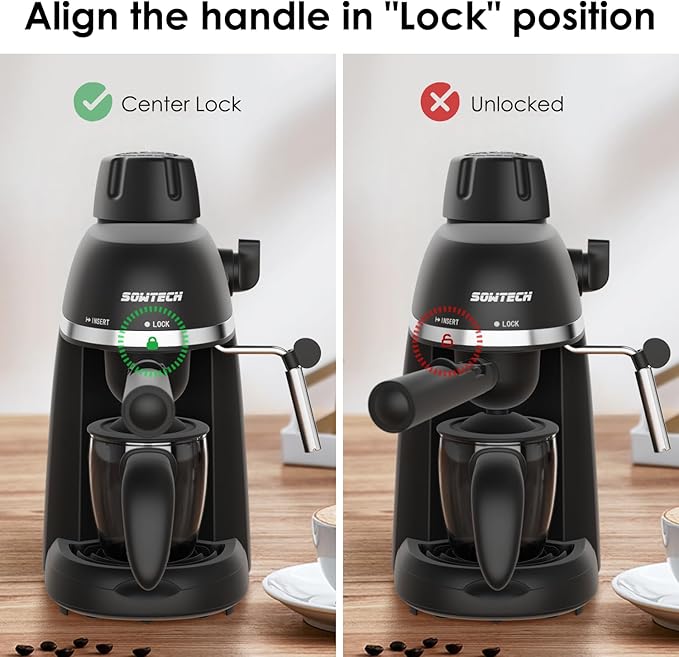 SOWTECH Coffee Machine, 3.5 Bar Espresso Cappuccino Machine with Milk Frother, 1-4 Cup Portable Coffee Maker for Latte, Cappuccino, 800W, Black