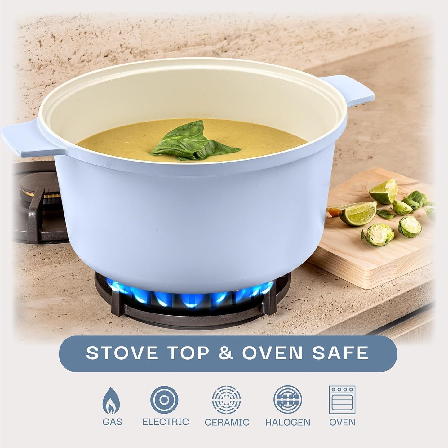 Gotham Steel 5 Qt Lightweight Ceramic Dutch Oven Pot with Lid, Nonstick Sourdough Dutch Oven for Bread Baking, 10 in 1 Stock Pot Ovens for Pasta, Spaghetti, Bread and More, Pots for Cooking