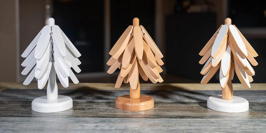 Wooden Trivets for Hot Dishes, Tree Trivet Set, Stackable Tree Coasters for Hot Dish, Pot, Bowl, Teapot, Includes 4 Trivets, 1 Stand, and 4 of Choice (Natural Wood)