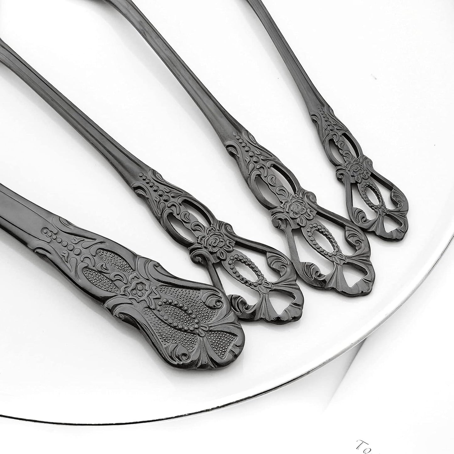 Royal 24-piece Black Mirror Silverware Dinnerware, 18/10 Stainless Steel Luxury Cutlery Set Service For 6 Include Knives/Forks/Spoons/Teaspoons, Dishwasher Safe