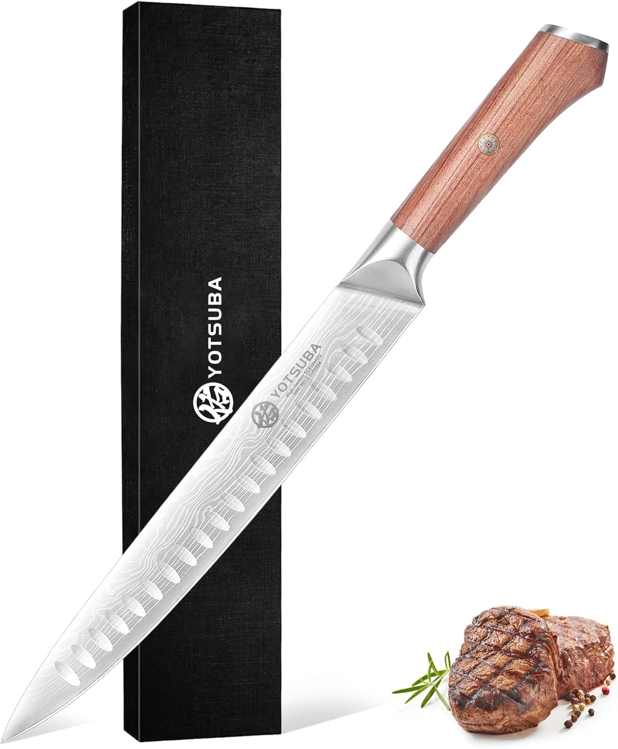 YOTSUBA Carving Knife for Meat, 10" Slicing Knife, High Carbon Steel Brisket Knives with Ergonomic Handle, Butcher Breaking Knives for Meat Cutting and Cooking with Gift Box
