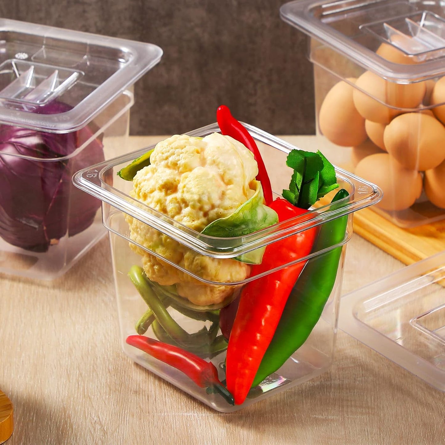 Sieral 8 Pcs 1/6 Size Food Containers with Lids - Clear Stackable Meal Prep Bins for Fridge Organization,Kitchen Storage,Bento,Baby Food,Microwave Safe (6 Inch,2 Quart)